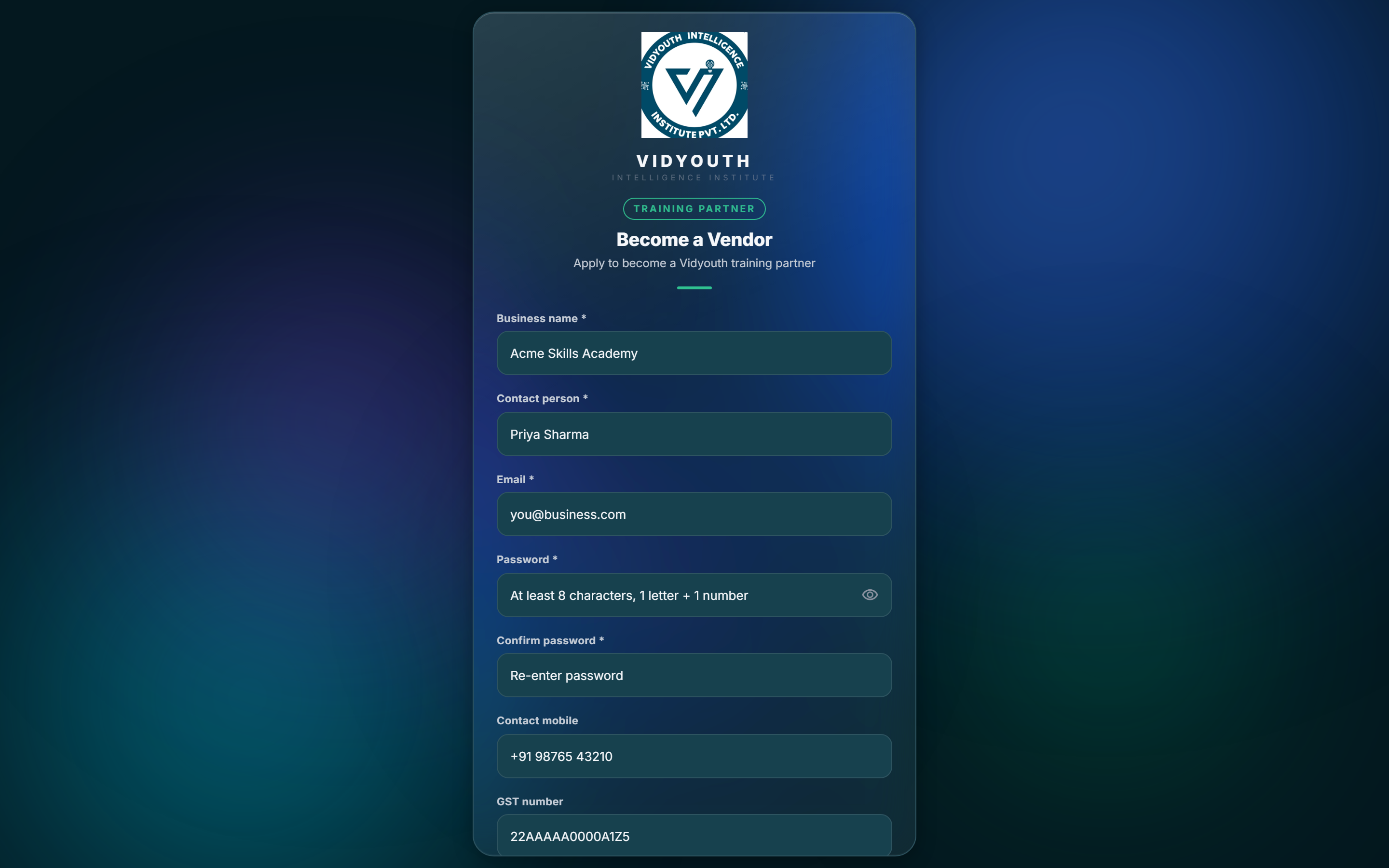 Become a Vendor form